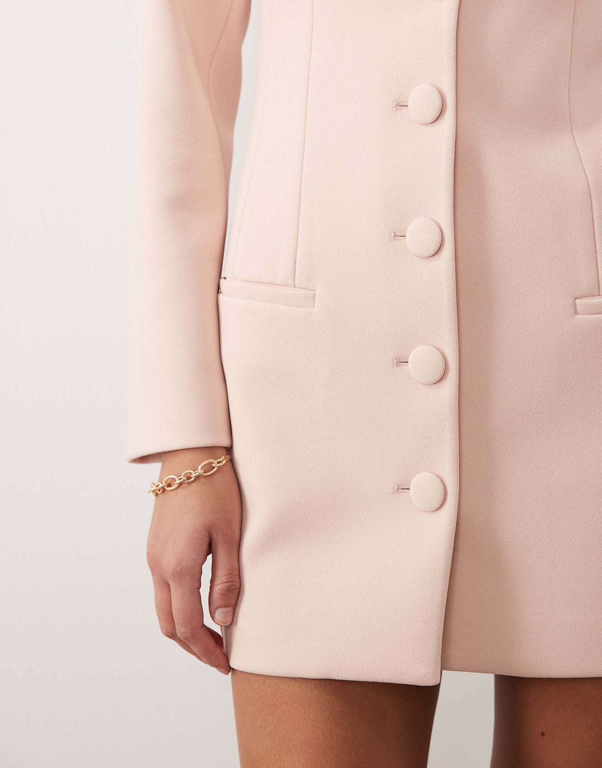 Wanderdoll exclusive Pippa premium tailored shoulder pad detailing structured mini dress in soft pink