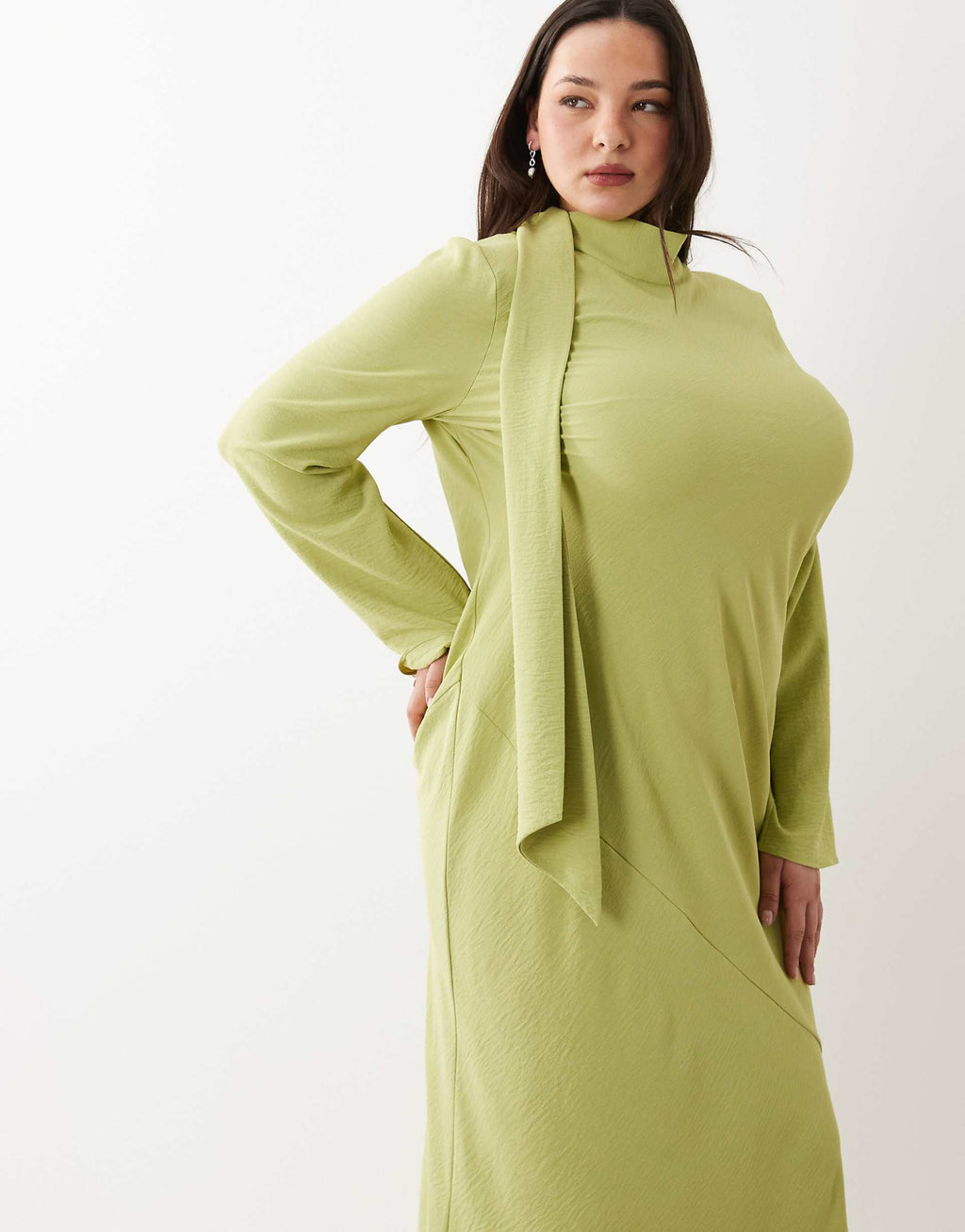 ASOS DESIGN Curve high neck scarf detail maxi dress in green