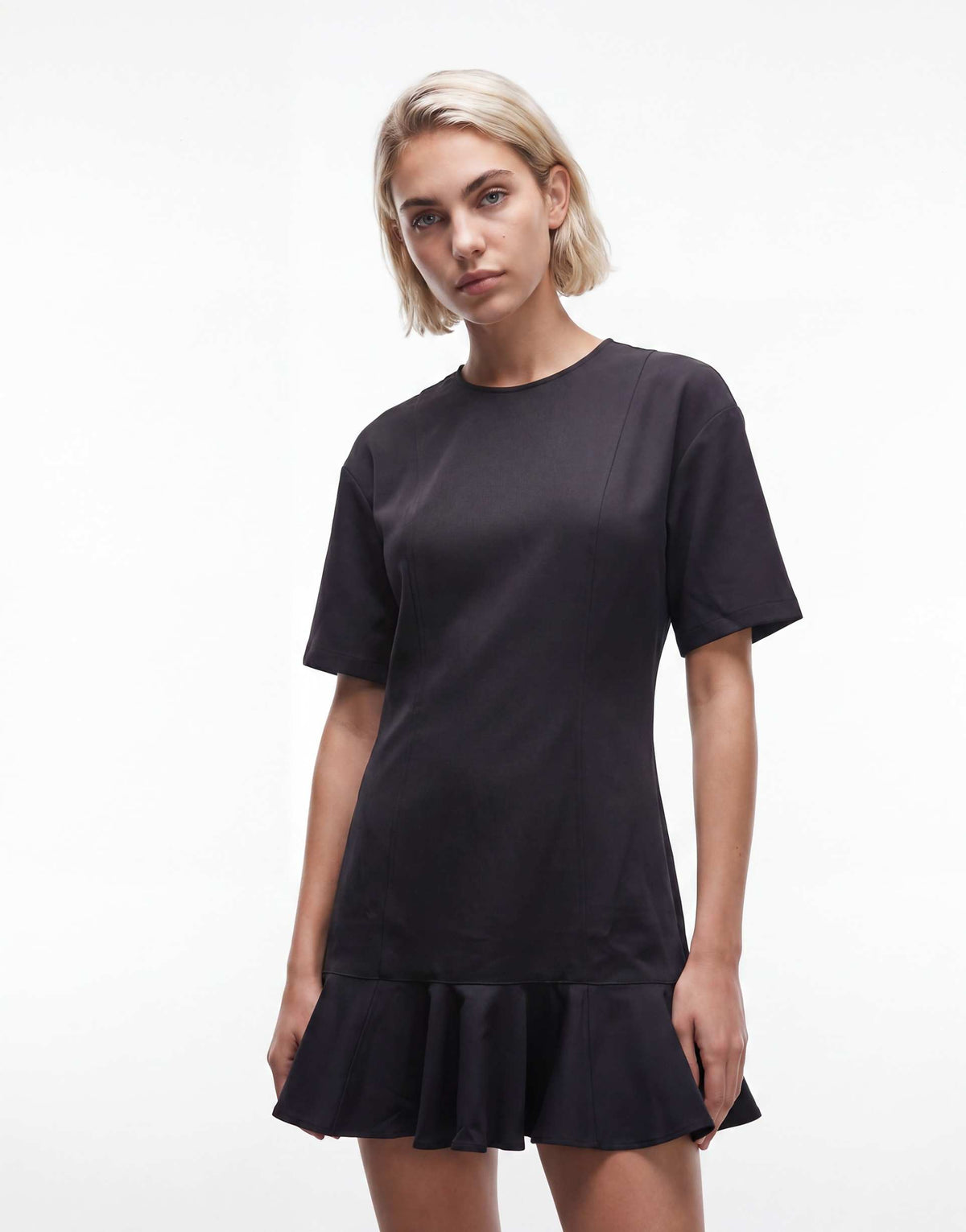 Monki mini dress with ruffle hem detail in black