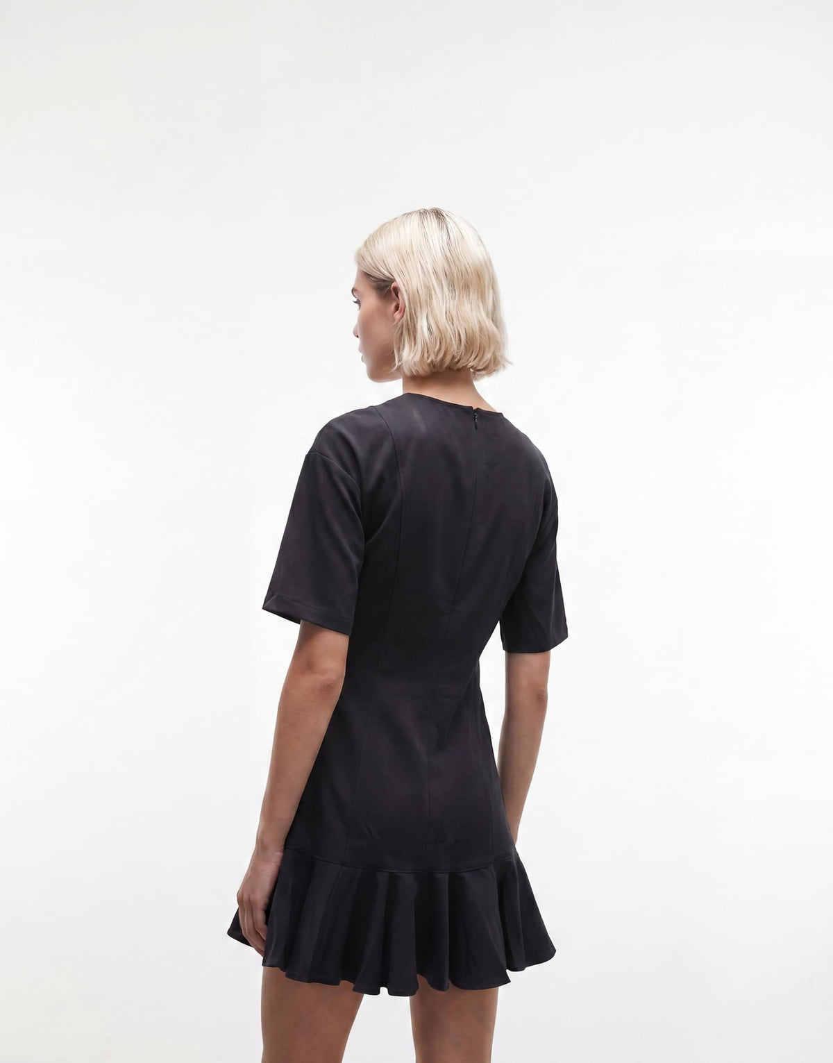 Monki mini dress with ruffle hem detail in black