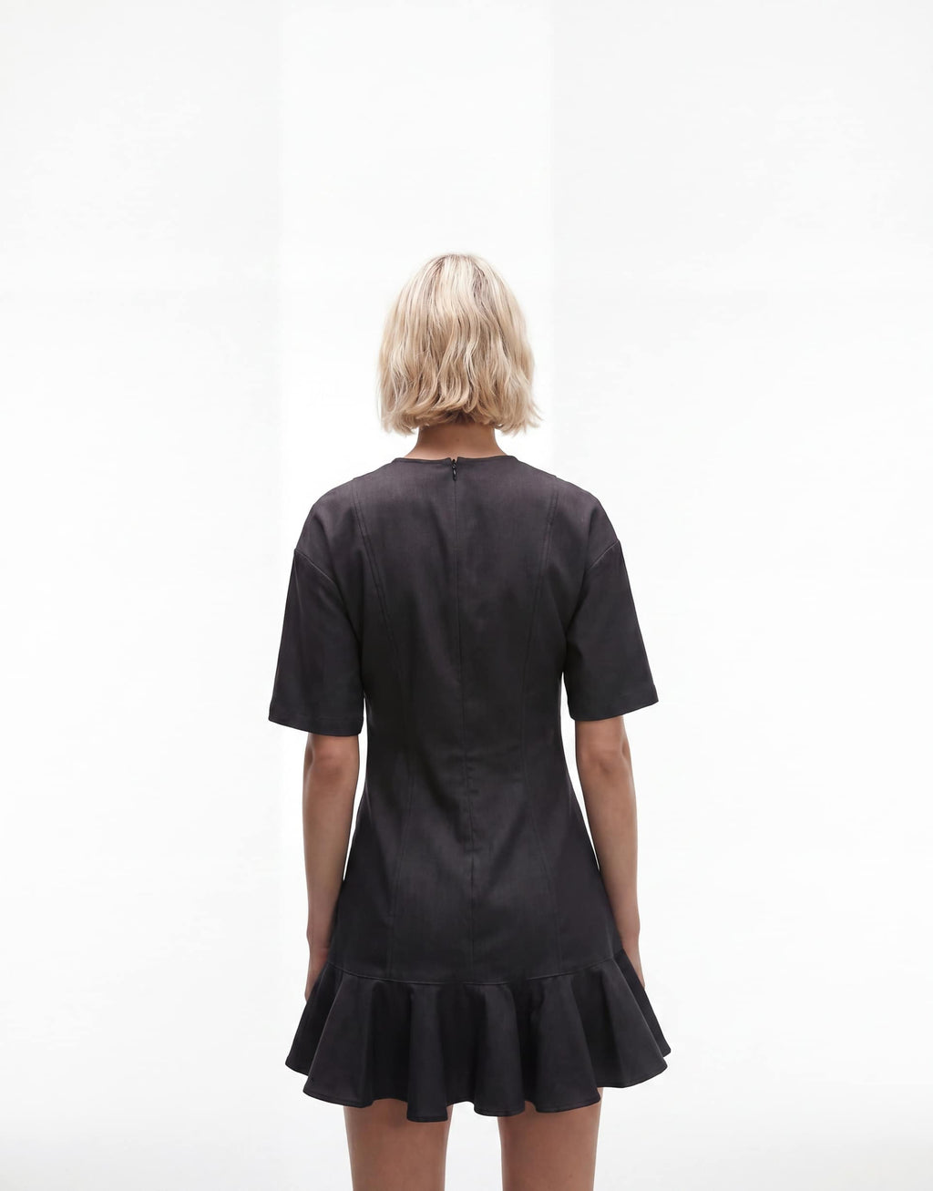 Monki mini dress with ruffle hem detail in dark gray