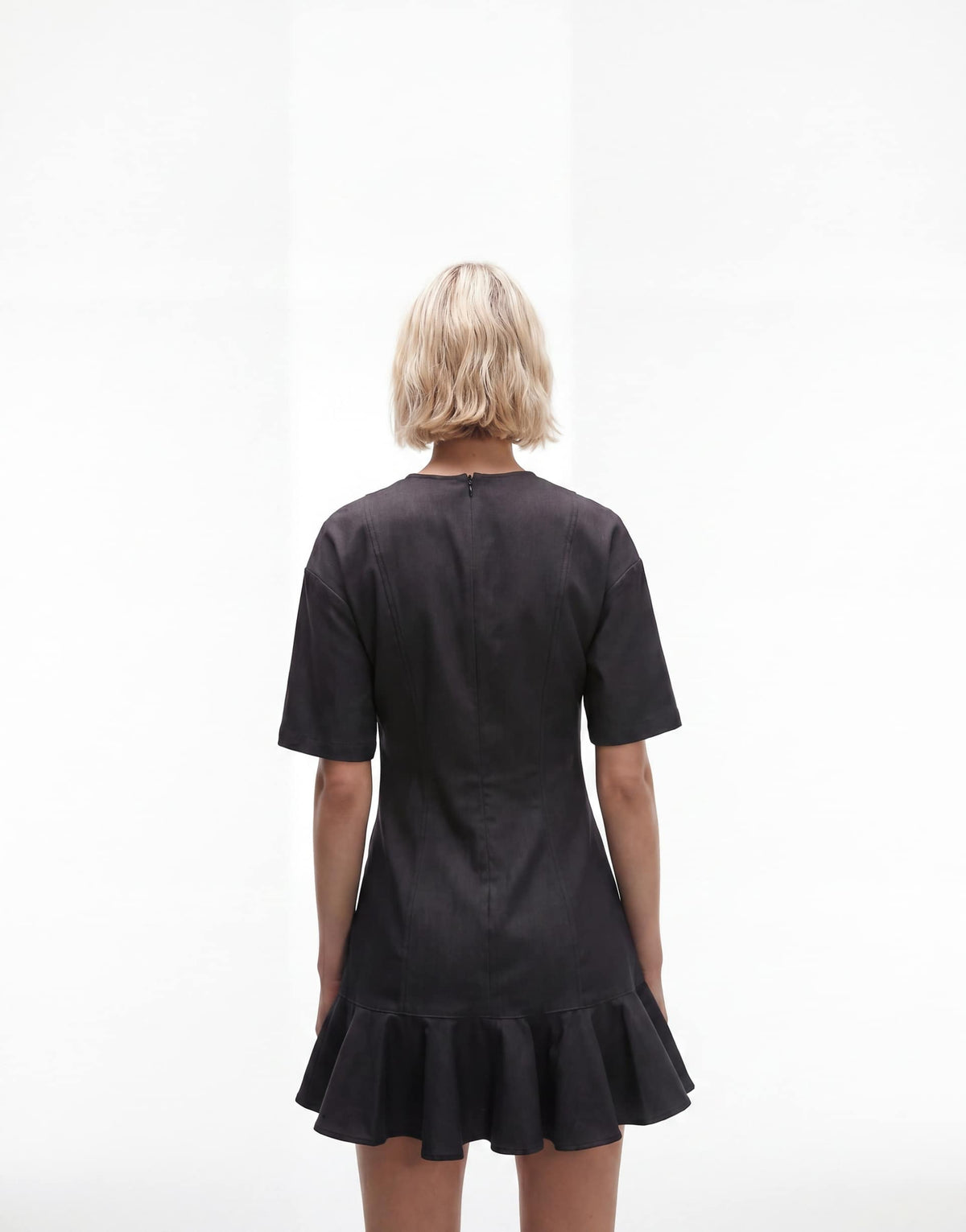 Monki mini dress with ruffle hem detail in dark gray