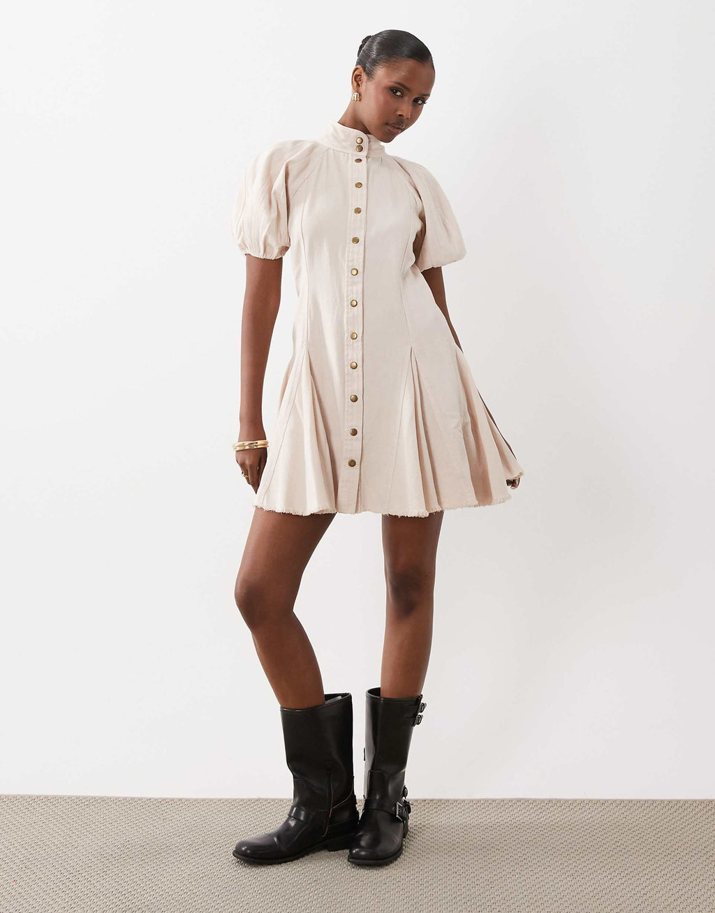 ASOS DESIGN smock button down mini dress with godets in washed pink