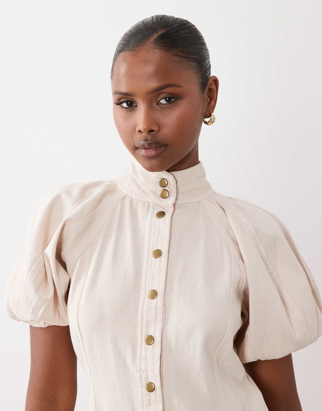 ASOS DESIGN smock button down mini dress with godets in washed pink