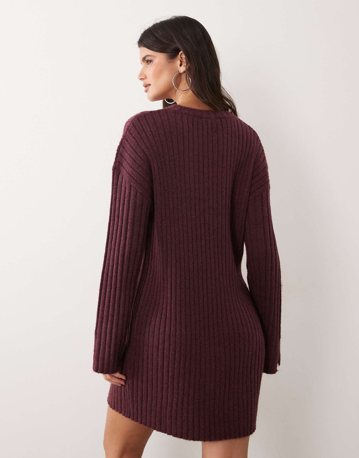 Miss Selfridge knit ribbed cozy mini dress in plum