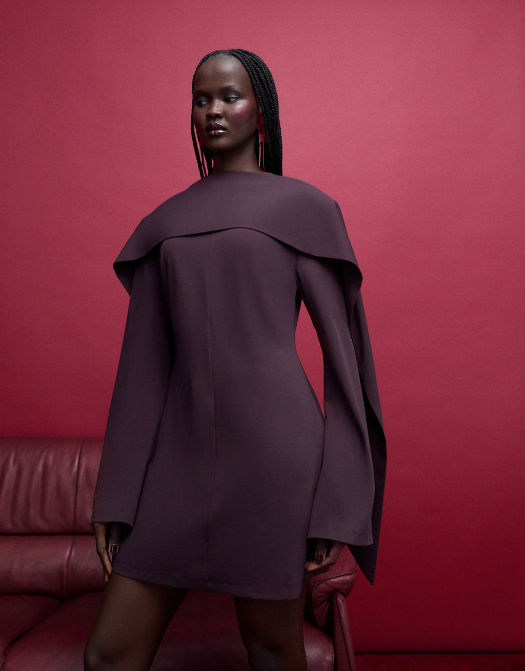 ASOS DESIGN tailored mini dress with scarf detail in plum