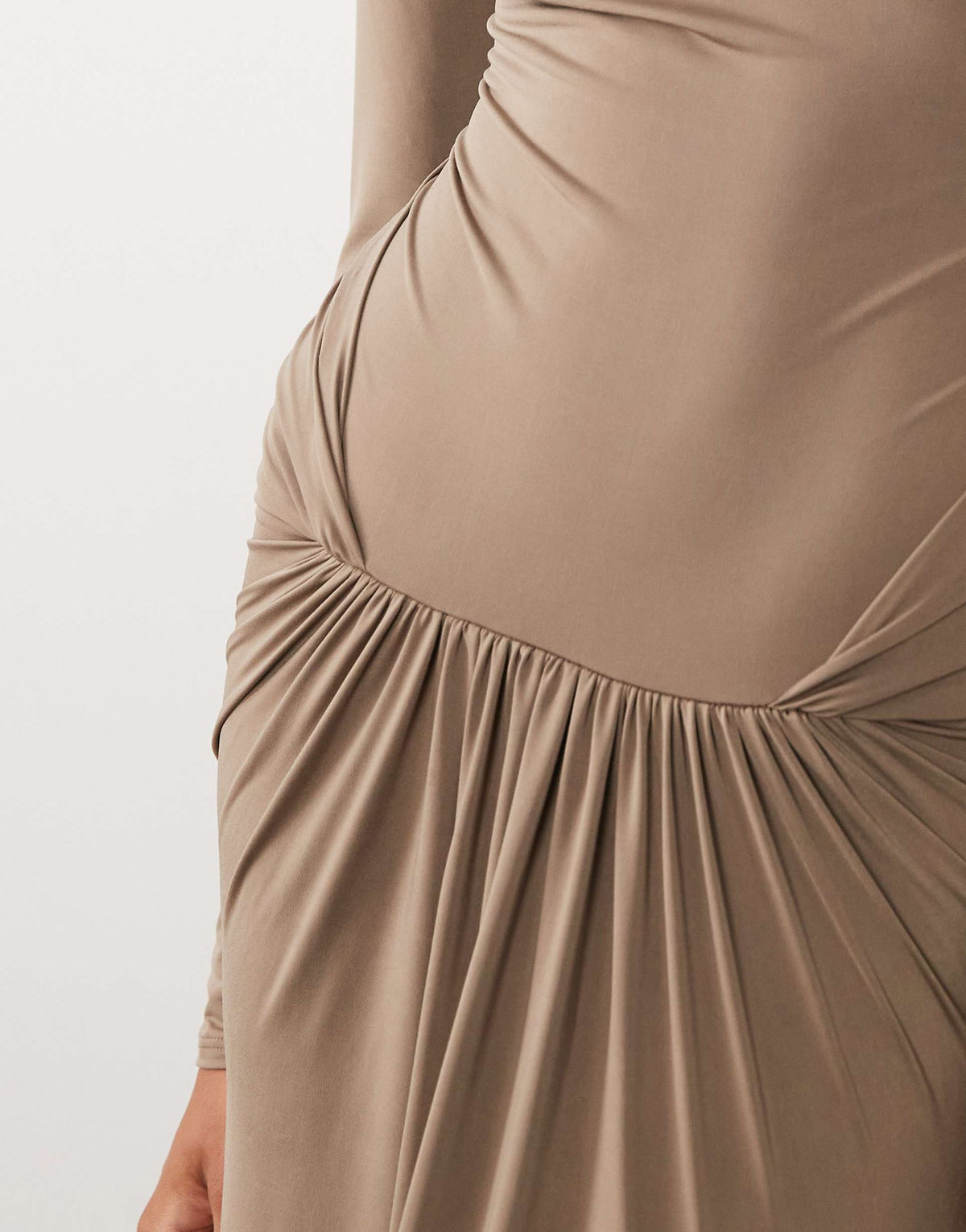 ASOS DESIGN slinky high neck maxi dress with waist detail in mocha