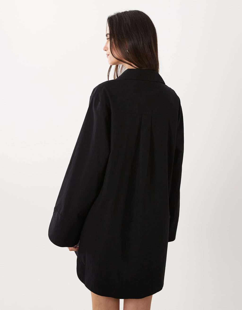 ASOS DESIGN cotton linen mini shirt dress with wide cuffs and oversized pockets in black