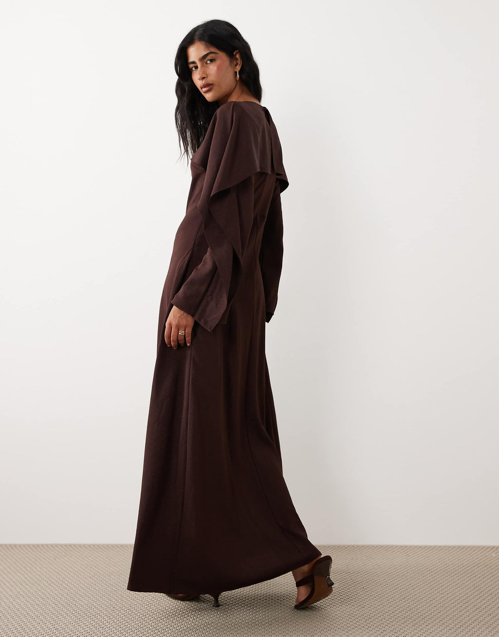 ASOS DESIGN godet maxi dress with cape in eggplant