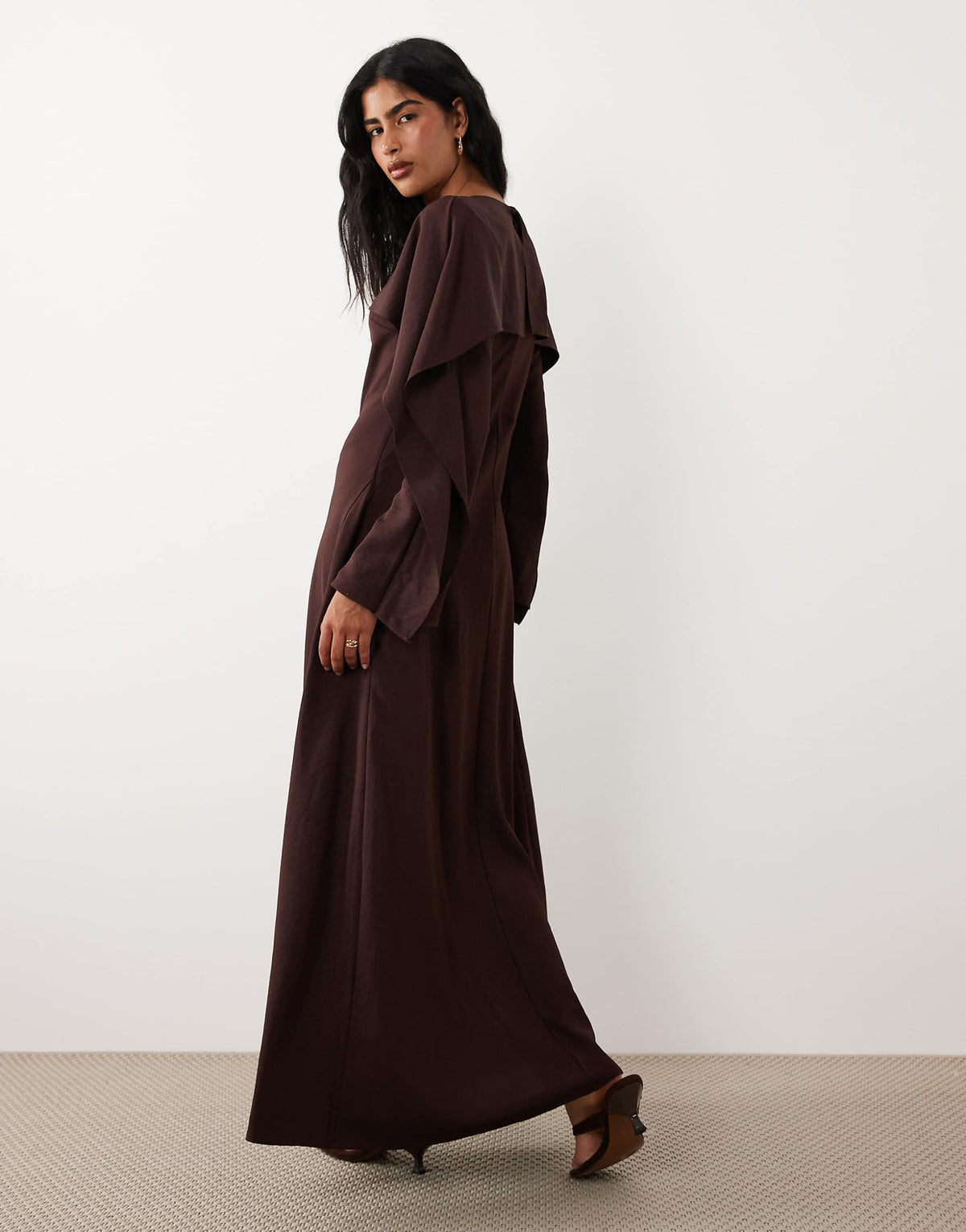 ASOS DESIGN godet maxi dress with cape in eggplant