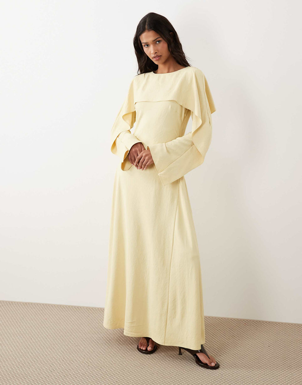 ASOS DESIGN maxi godets dress with cape in buttermilk