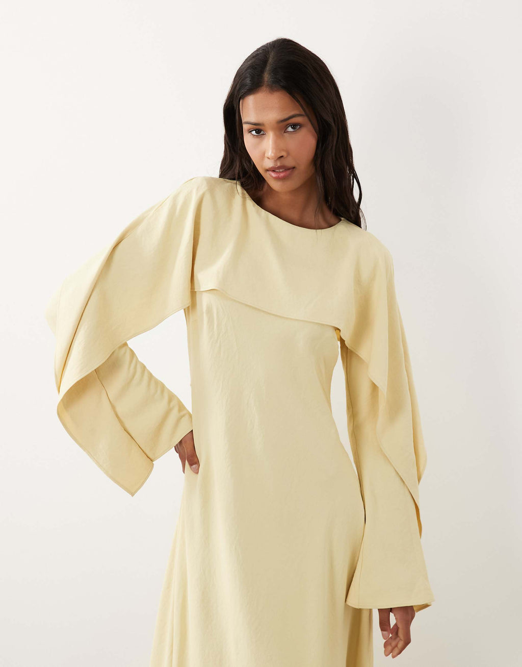 ASOS DESIGN maxi godets dress with cape in buttermilk