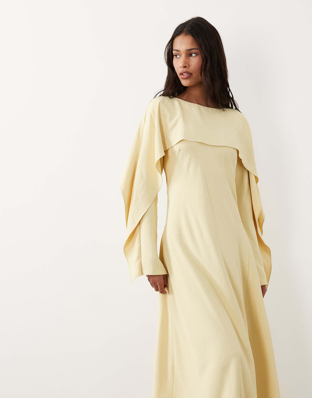ASOS DESIGN maxi godets dress with cape in buttermilk