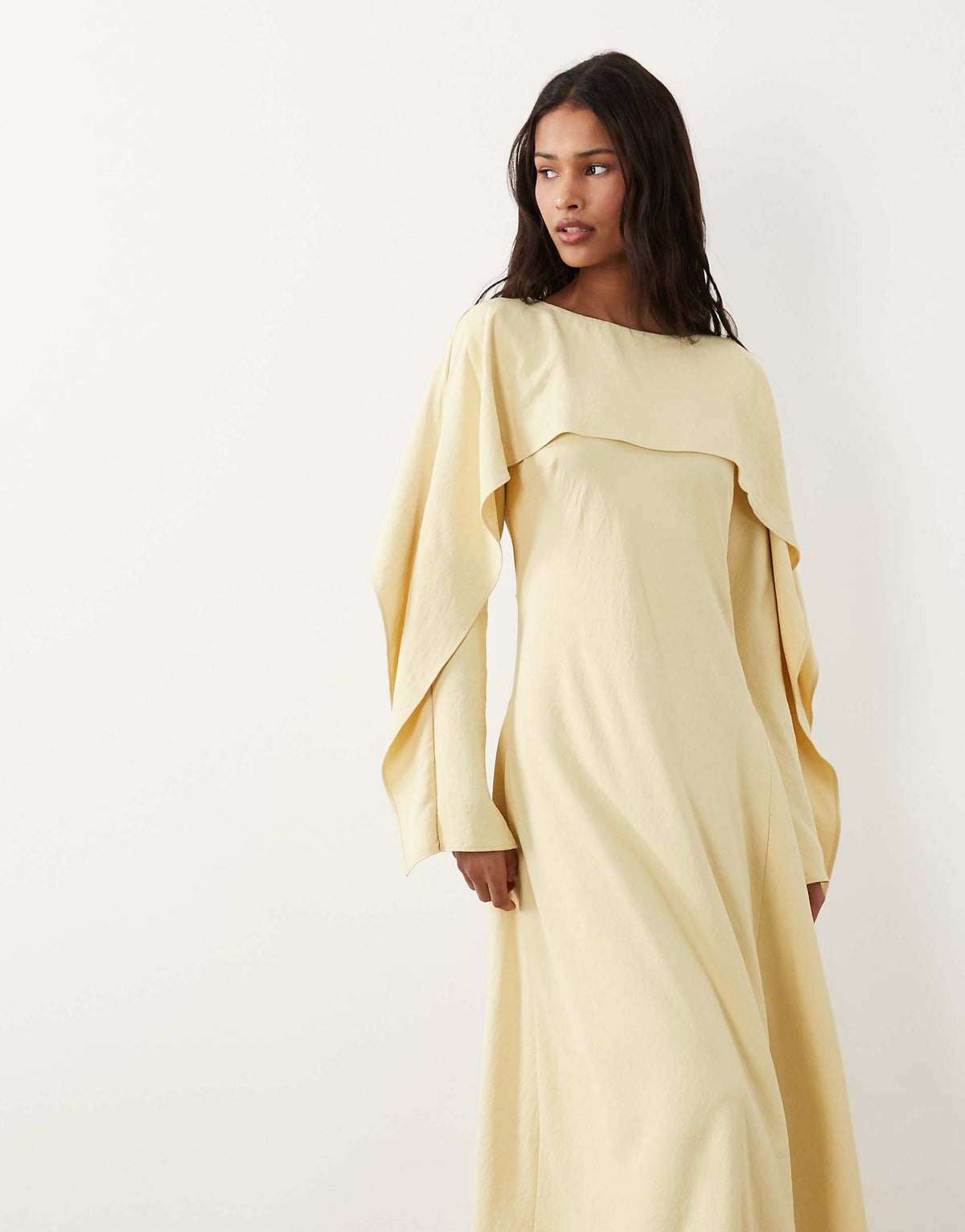 ASOS DESIGN maxi godets dress with cape in buttermilk