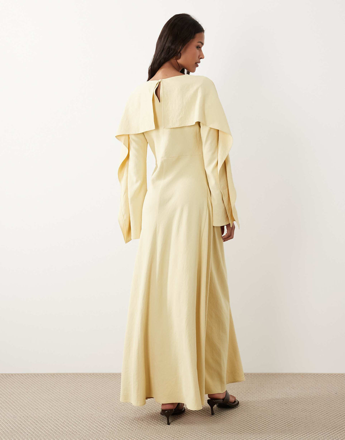 ASOS DESIGN maxi godets dress with cape in buttermilk