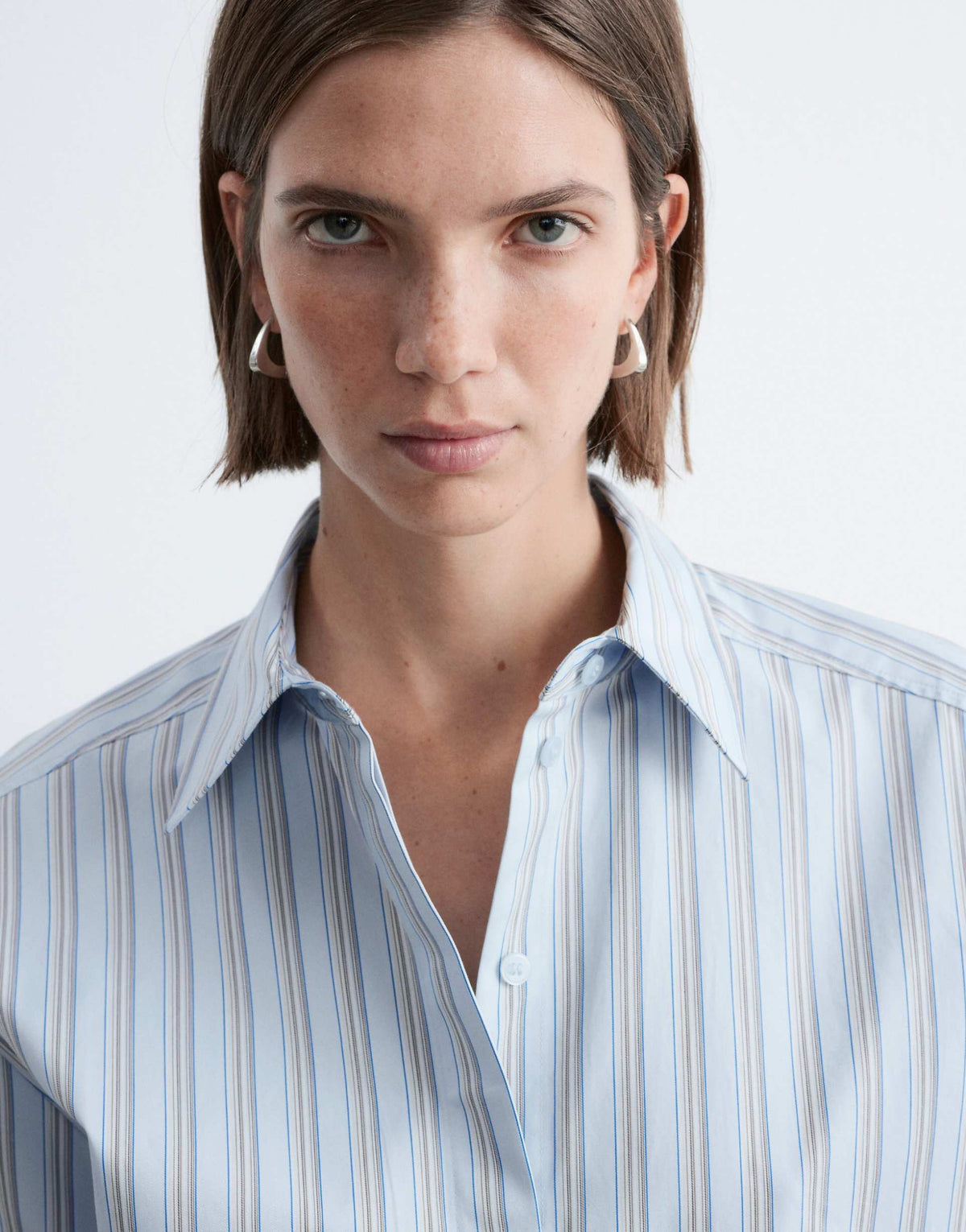 & Other Stories pure cotton mini wrap shirt dress in blue pinstripe