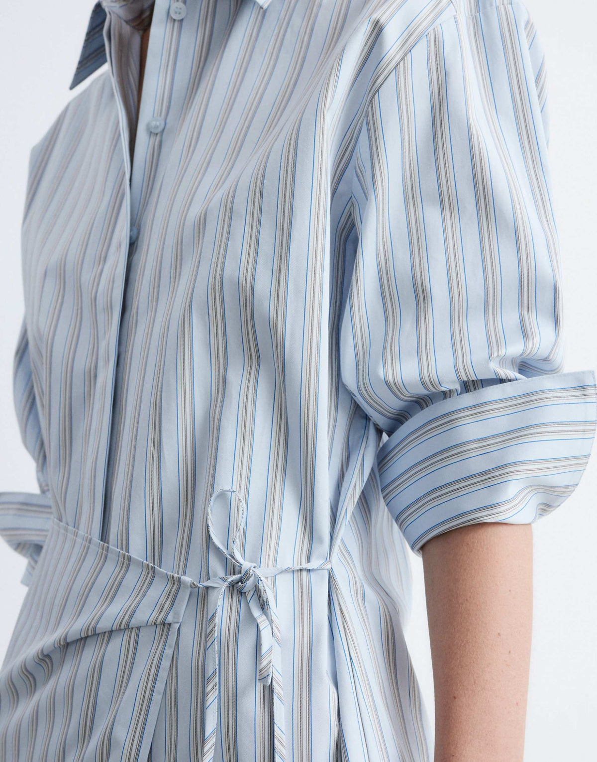& Other Stories pure cotton mini wrap shirt dress in blue pinstripe