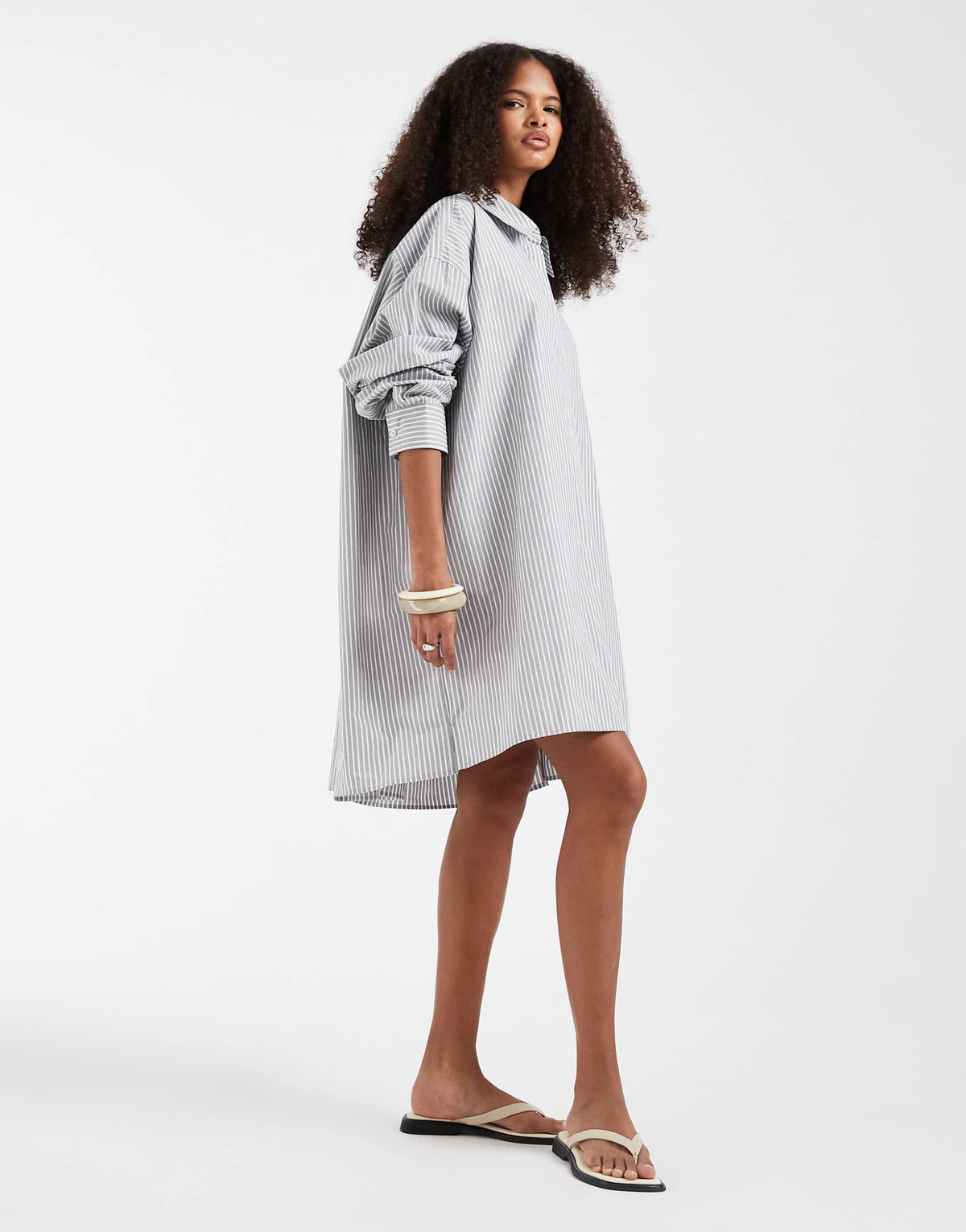 & Other Stories cotton shirt dress in gray stripe