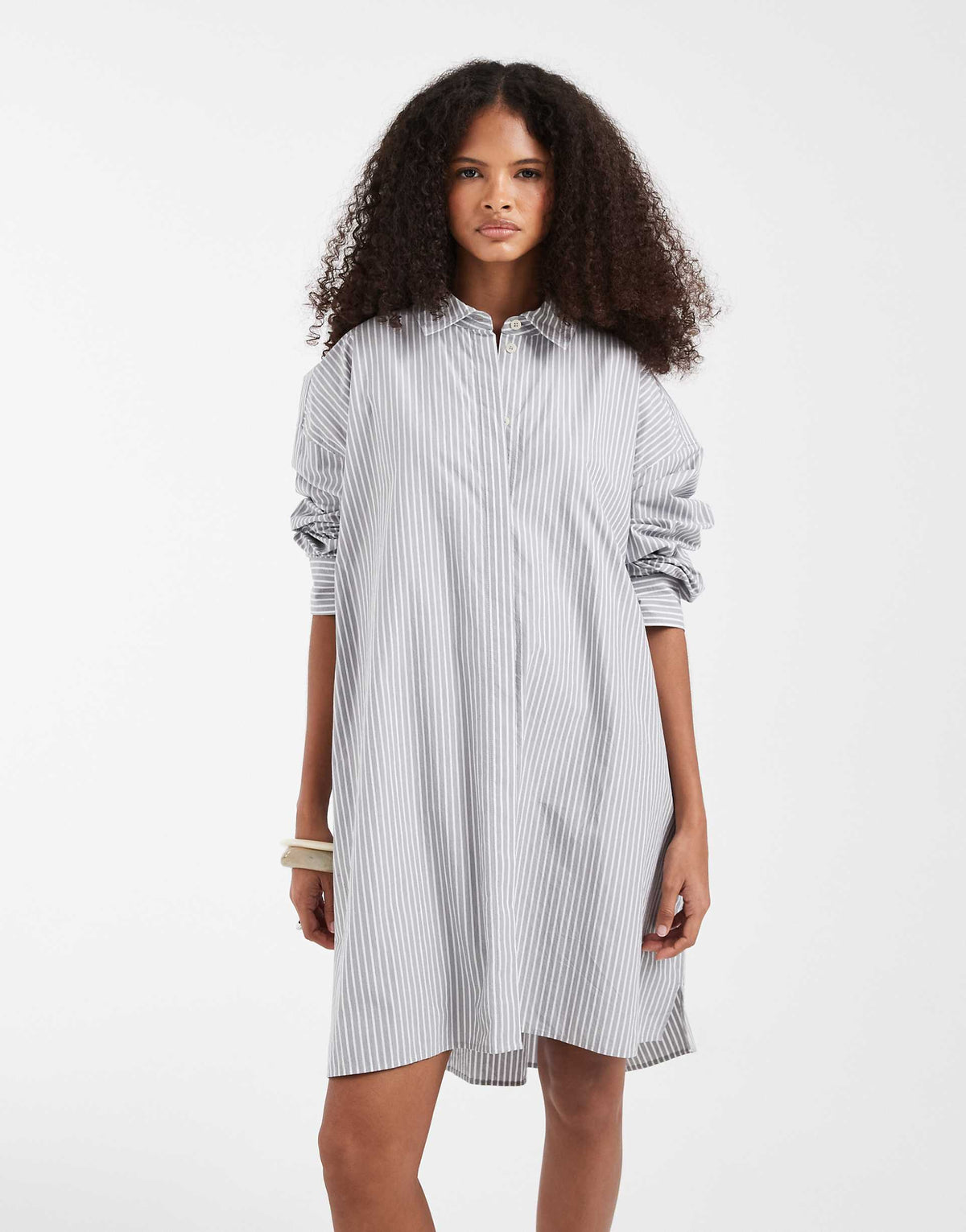 & Other Stories cotton shirt dress in gray stripe
