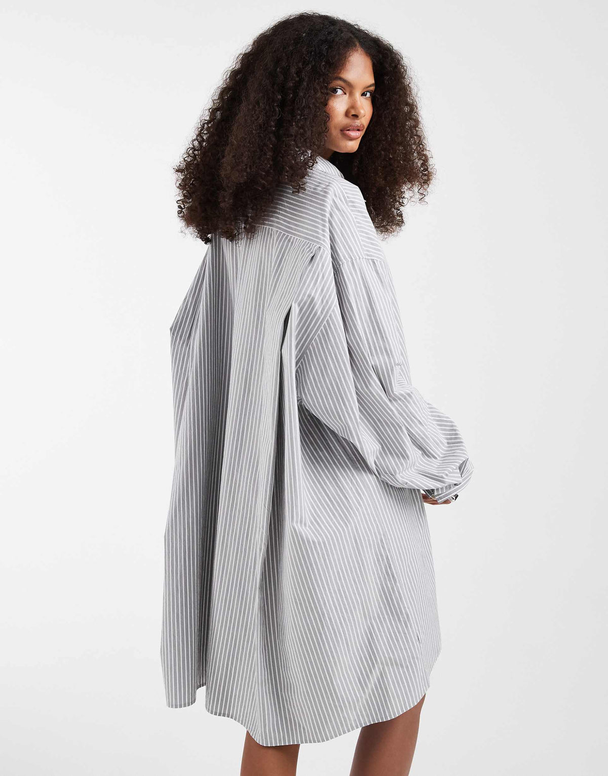 & Other Stories cotton shirt dress in gray stripe