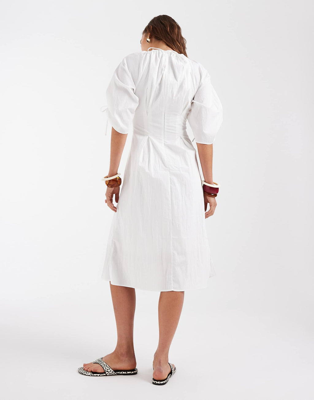 & Other Stories volume cinched sleeves midi dress in white