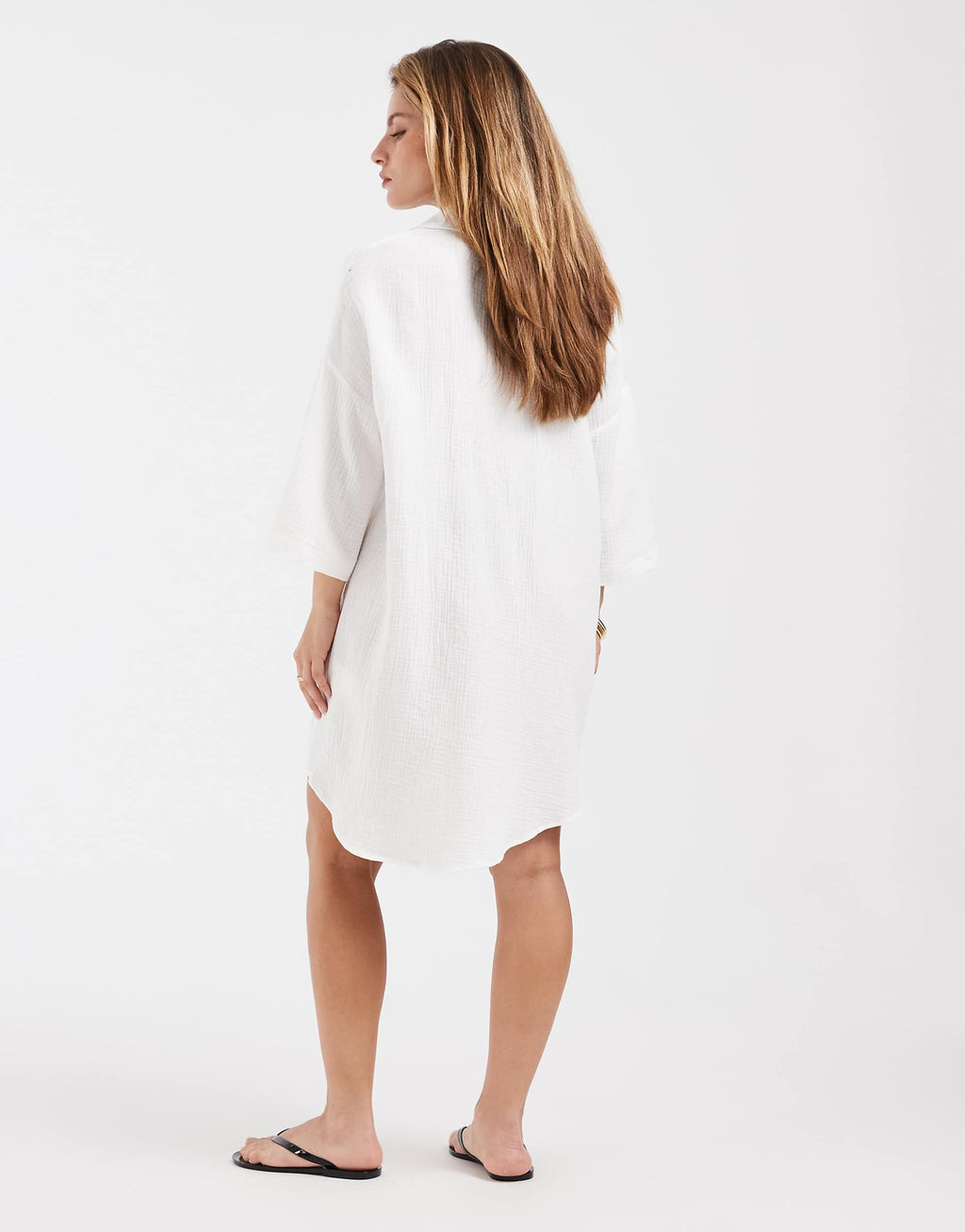 Vero Moda Petite cheesecloth textured oversized shirt dress in white