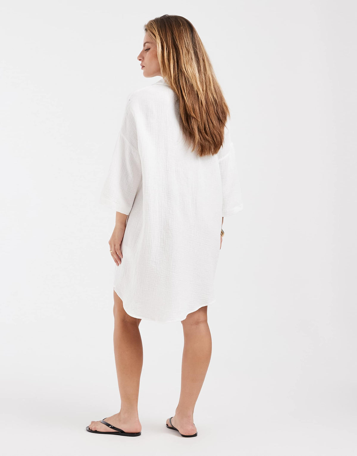 Vero Moda Petite cheesecloth textured oversized shirt dress in white