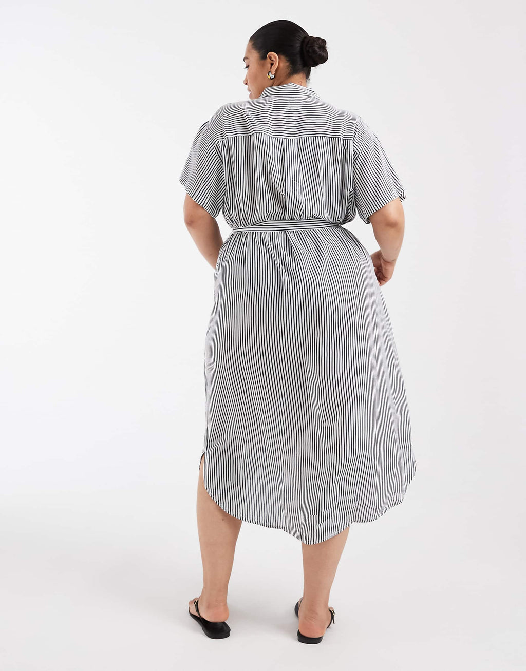 Vero Moda Curve shirt midi dress with tie belt in navy and white stripes