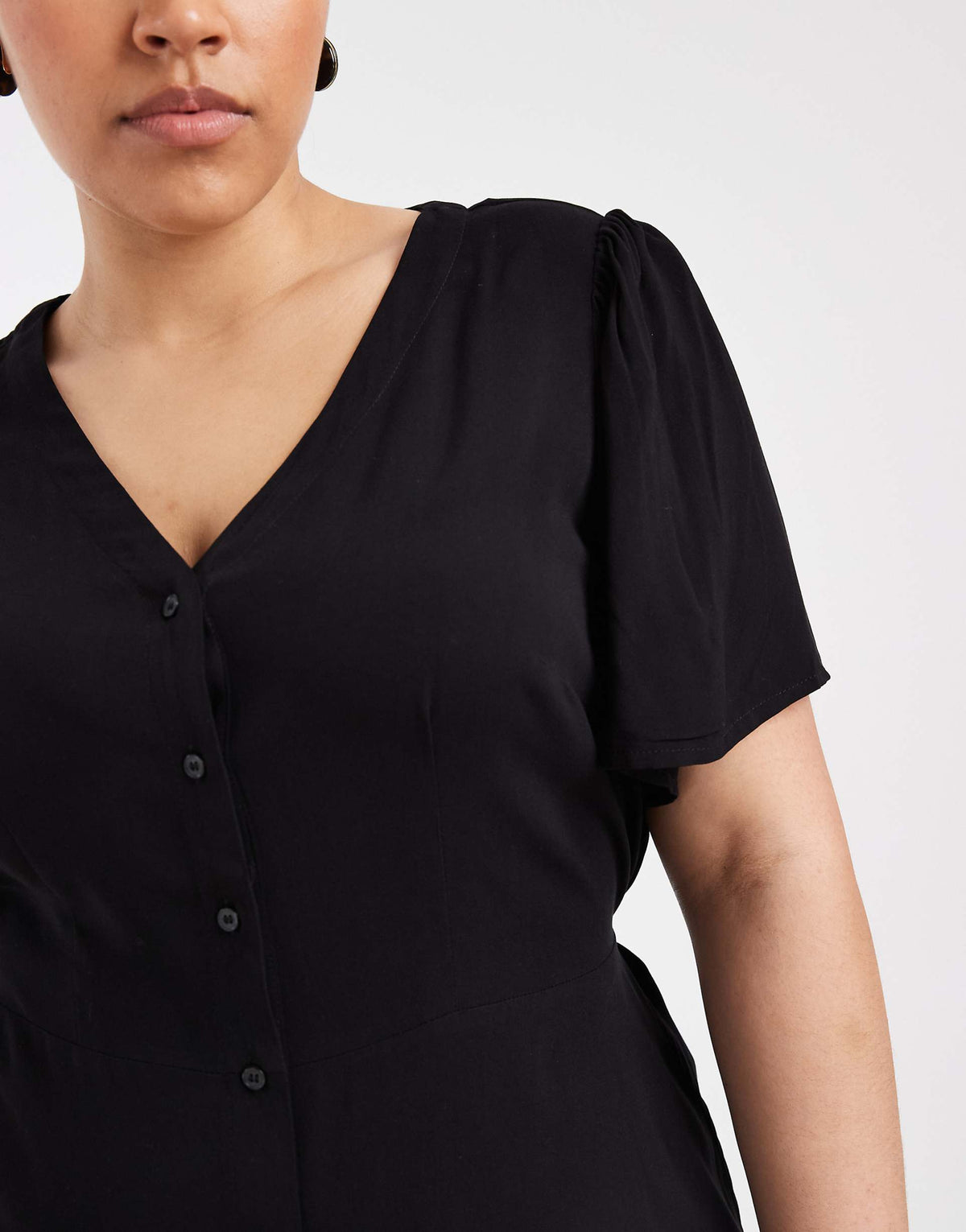 Vero Moda Curve button up mini skater dress in black