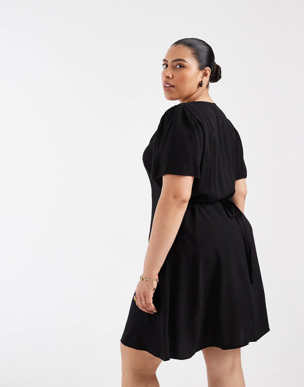 Vero Moda Curve button up mini skater dress in black