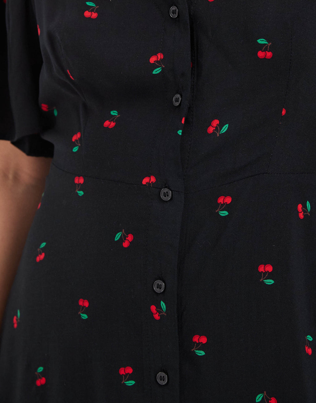 Vero Moda Petite button up skater mini dress with cherry print in black