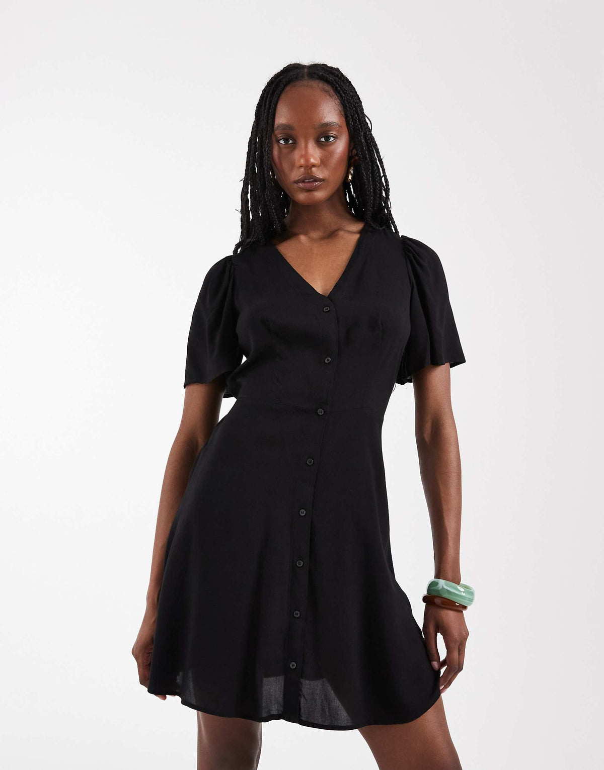 Vero Moda Tall button up mini skater dress in black