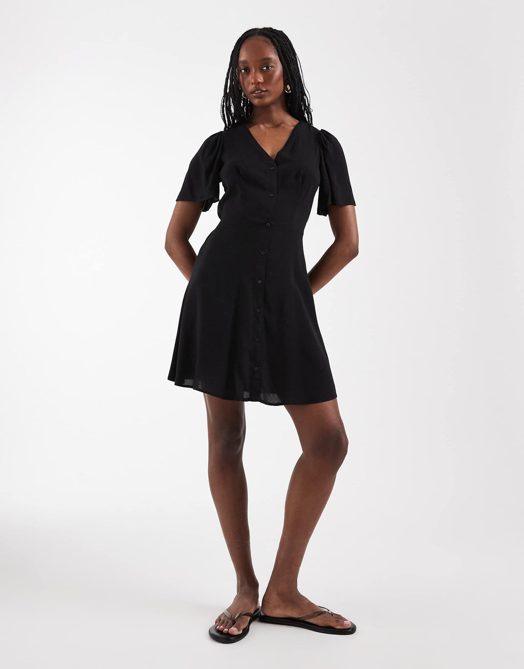 Vero Moda Tall button up mini skater dress in black
