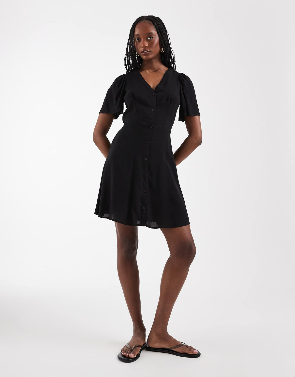 Vero Moda Tall button up mini skater dress in black
