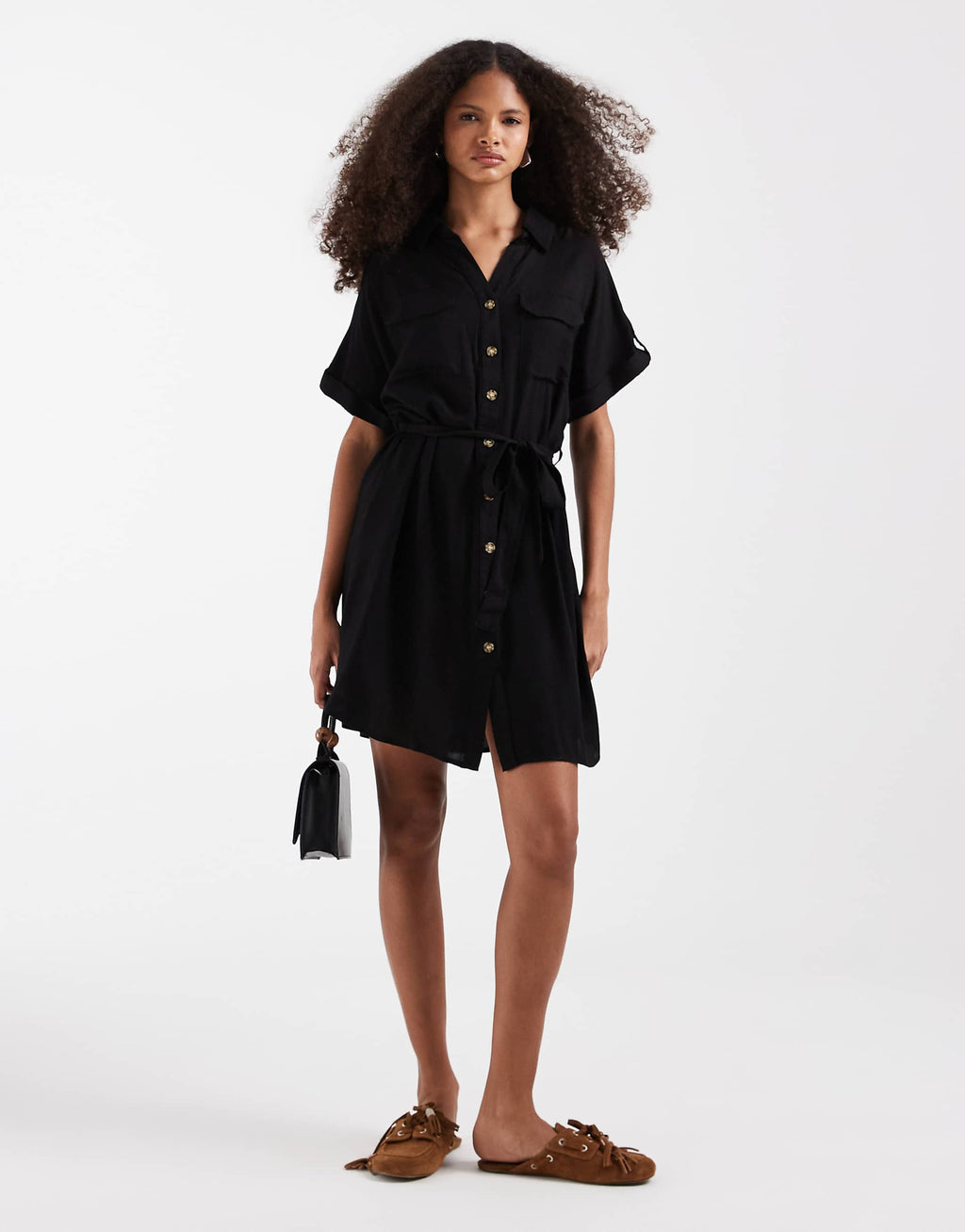 Vero Moda mini shirt dress with pockets in black