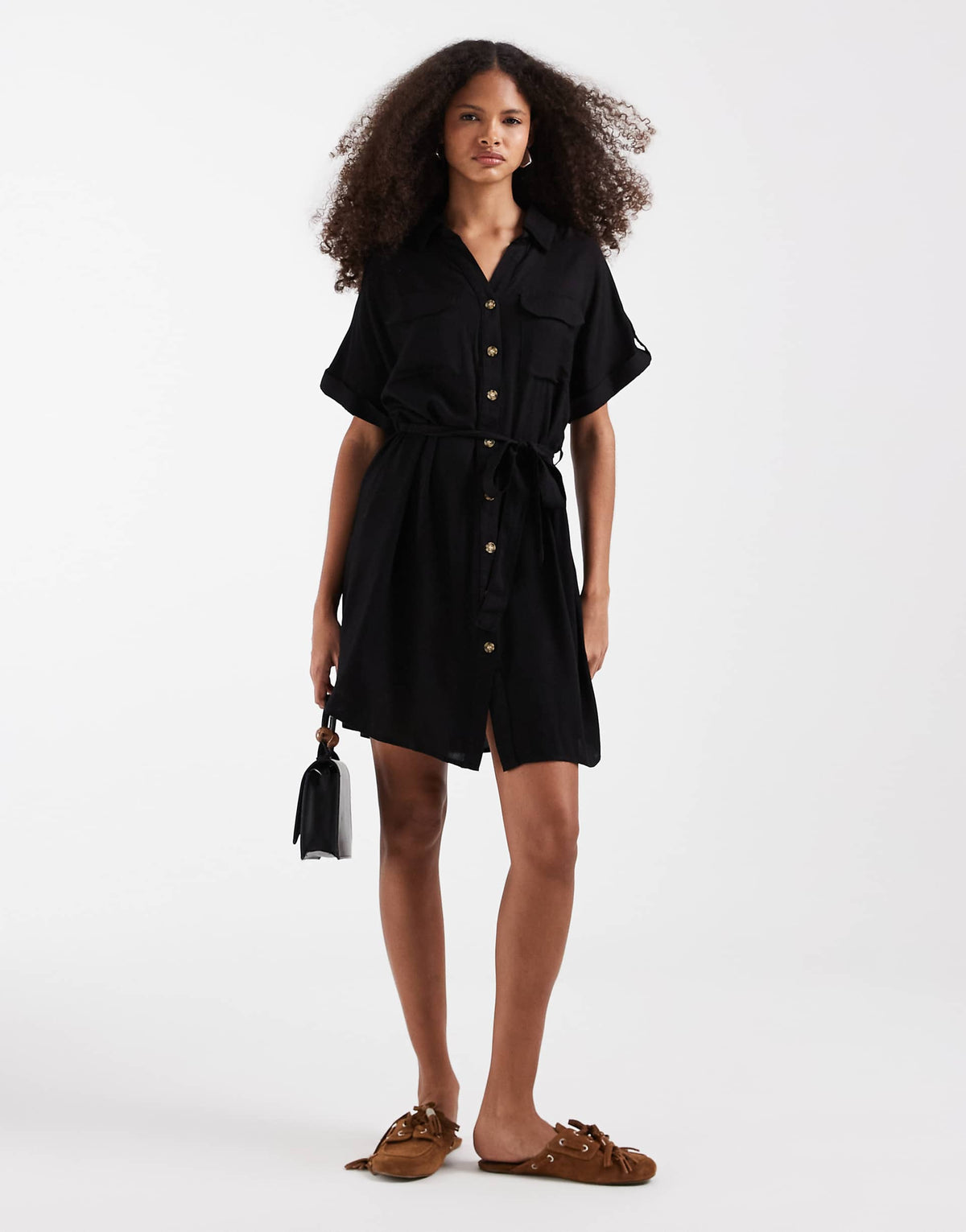 Vero Moda mini shirt dress with pockets in black