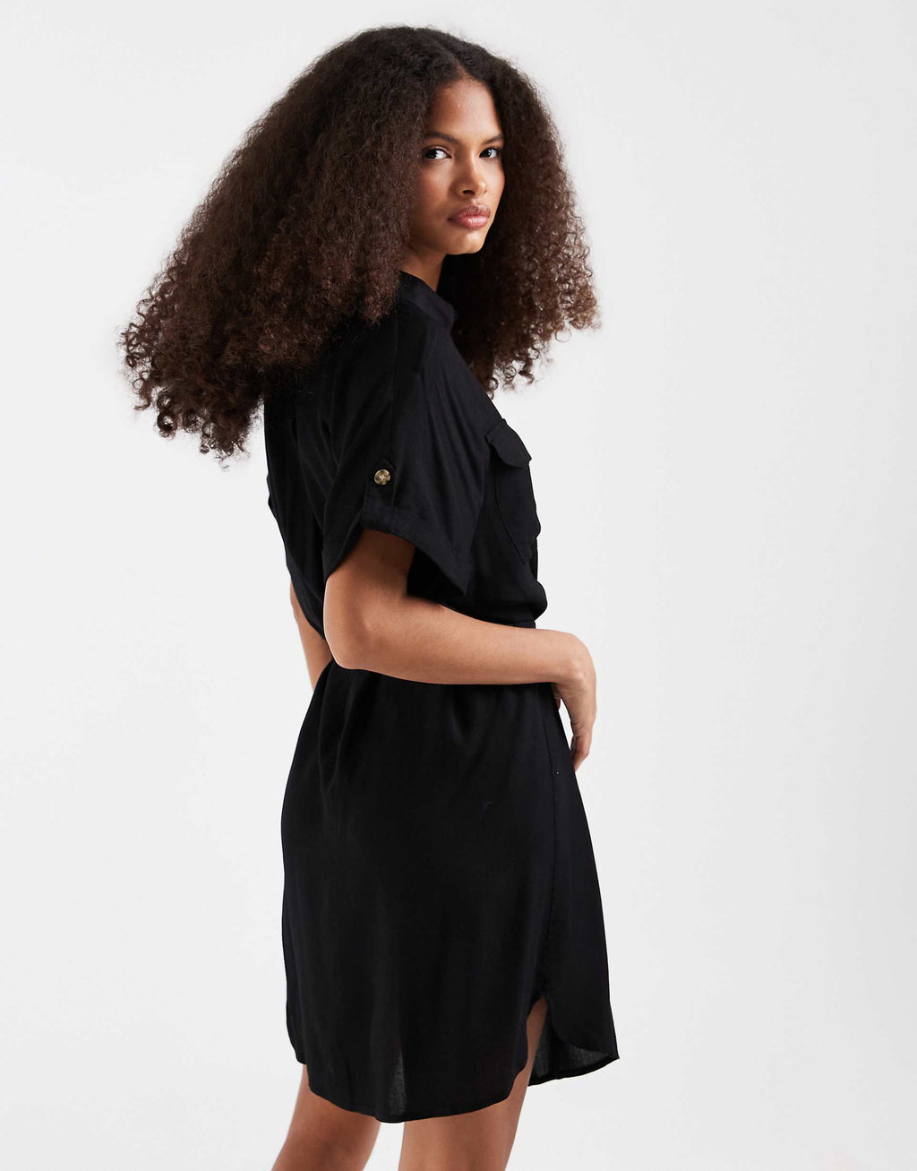 Vero Moda mini shirt dress with pockets in black