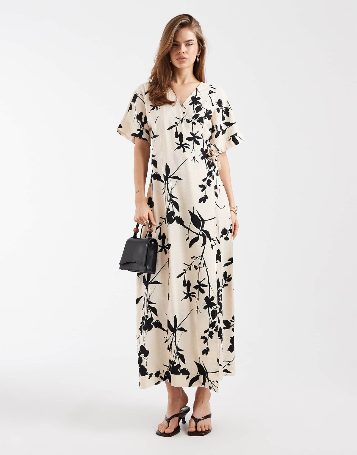 Object long midaxi wrap dress in contrast floral print