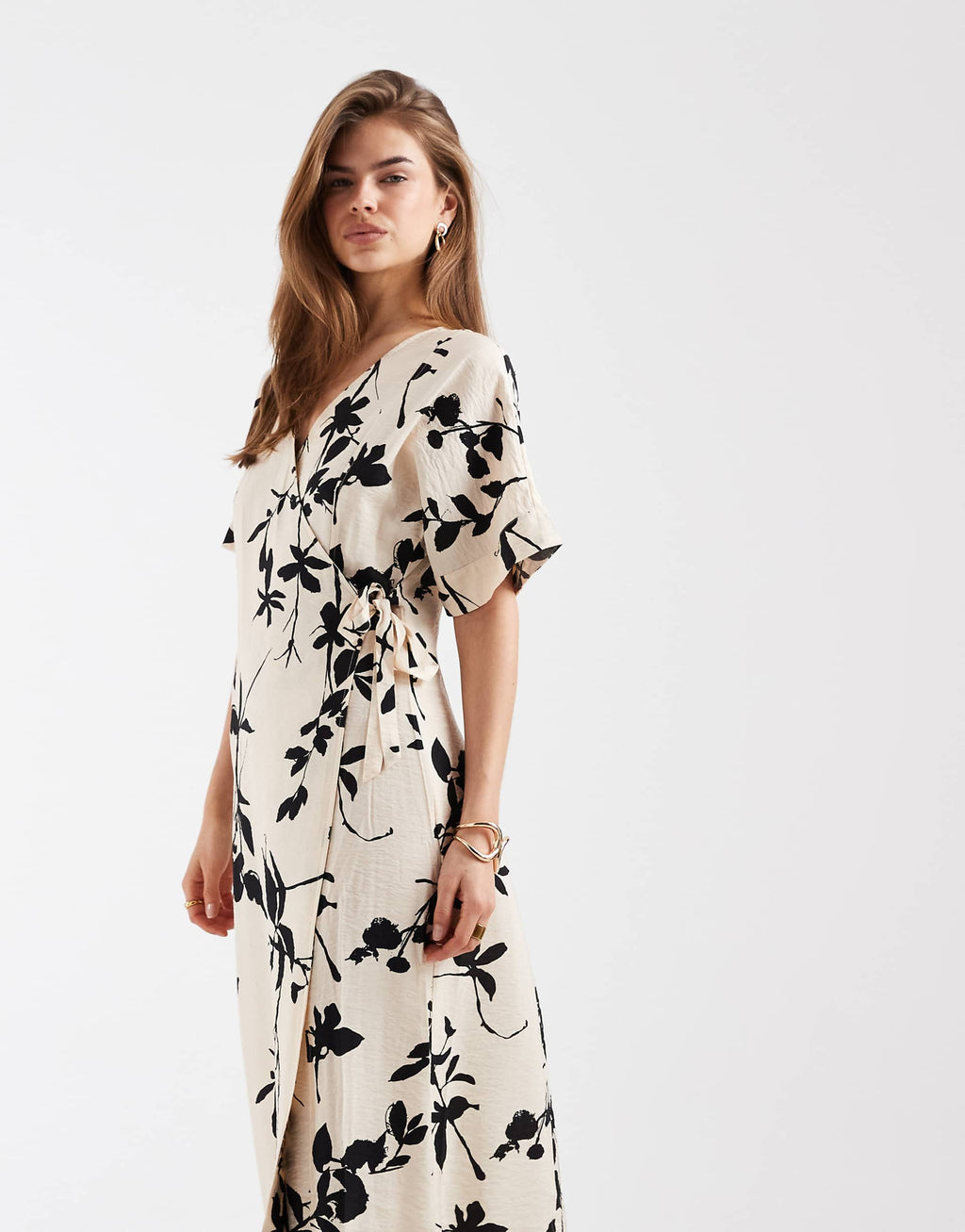 Object long midaxi wrap dress in contrast floral print
