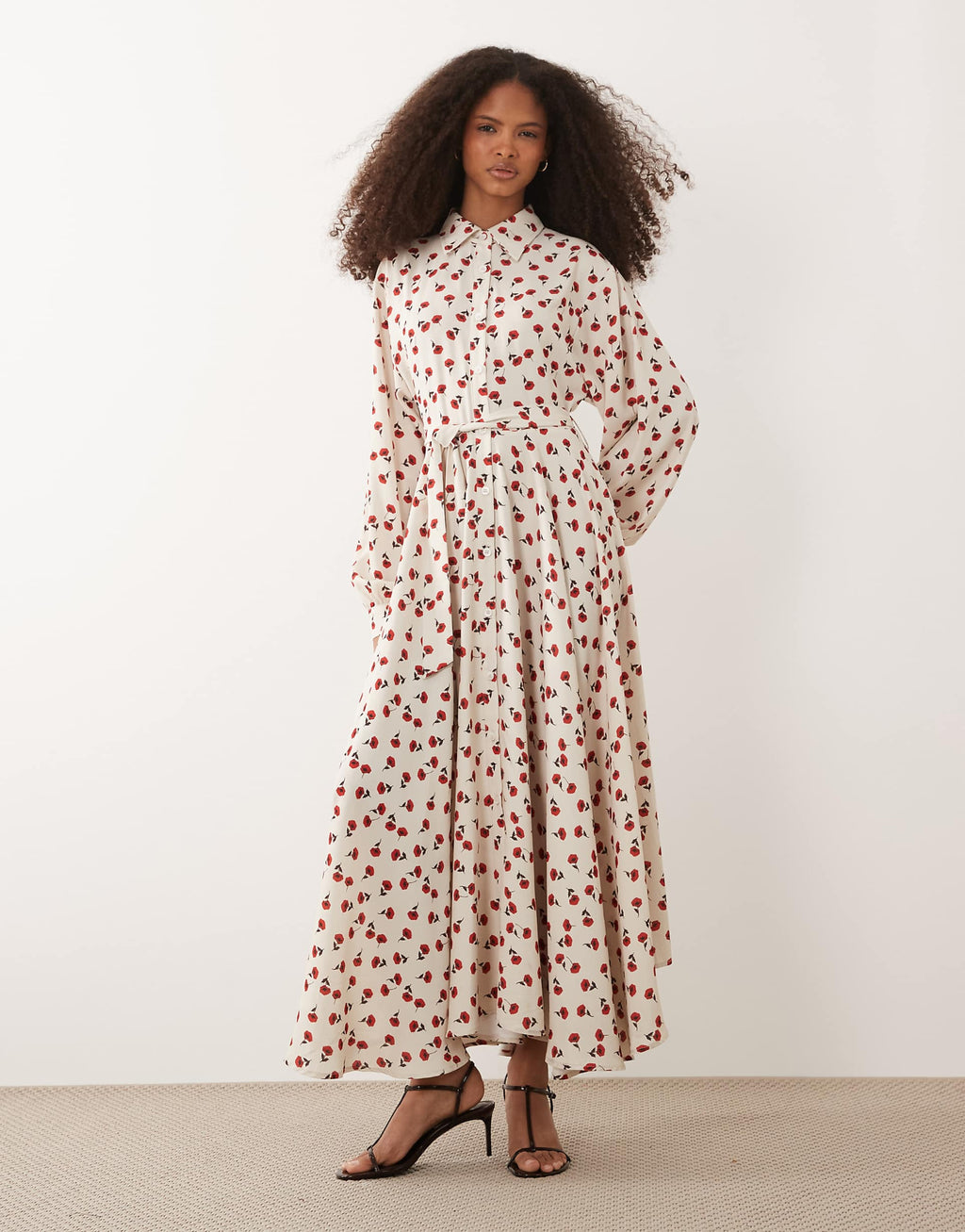 IYAL collar detail button up maxi dress in cream rose print