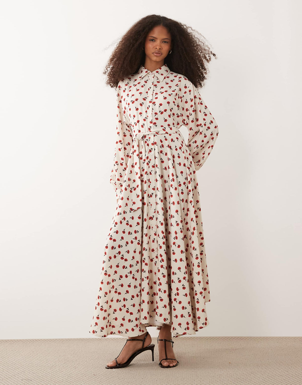 IYAL collar detail button up maxi dress in cream rose print