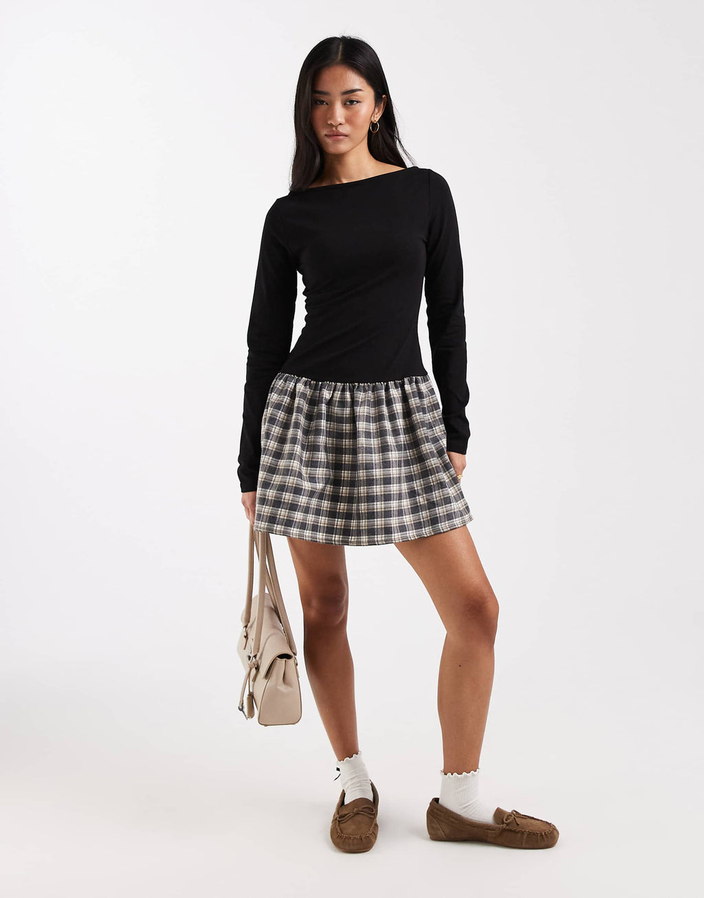 ASOS DESIGN jersey hybrid contrast hem peplum mini dress in black