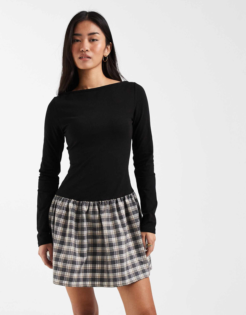 ASOS DESIGN jersey hybrid contrast hem peplum mini dress in black