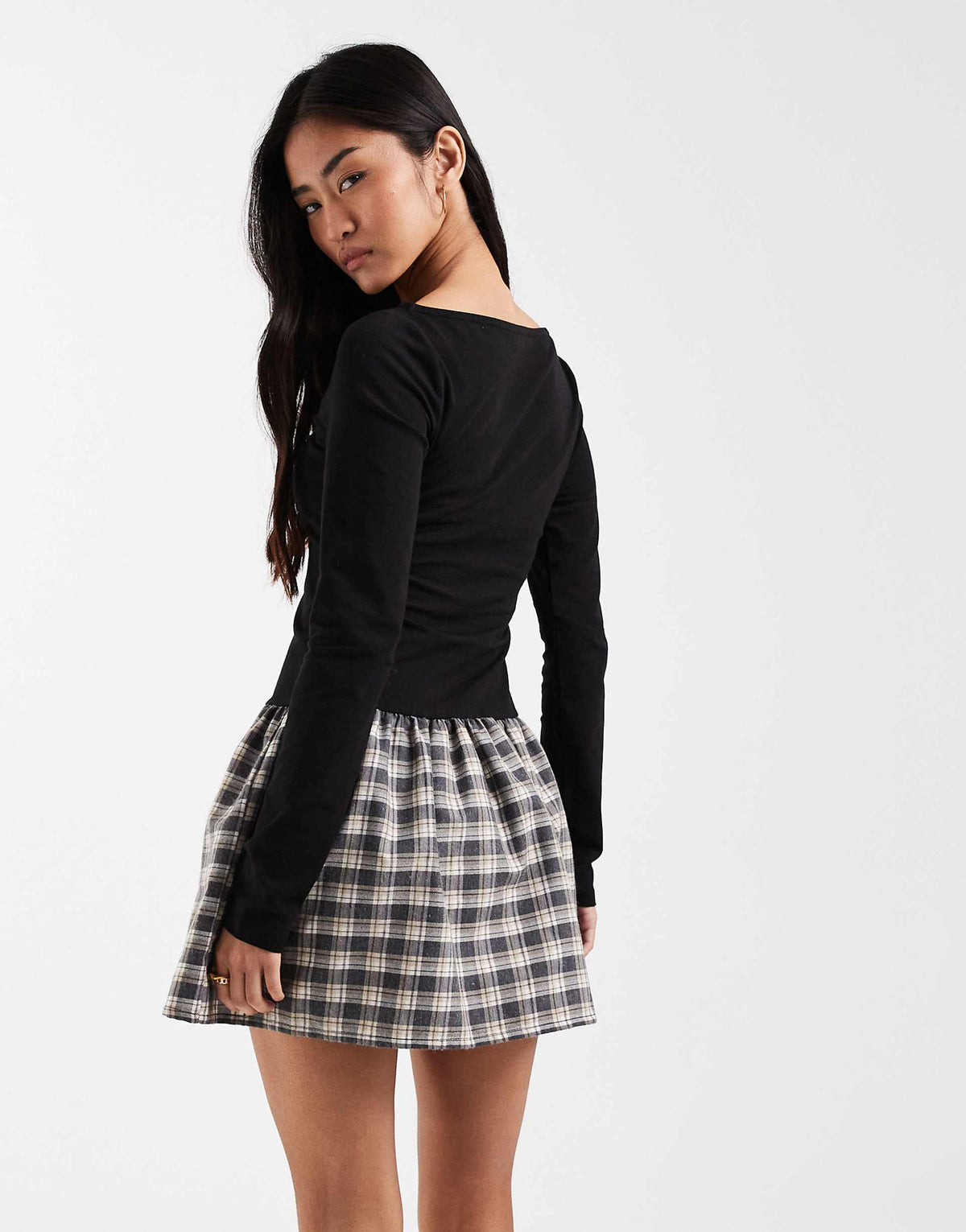 ASOS DESIGN jersey hybrid contrast hem peplum mini dress in black