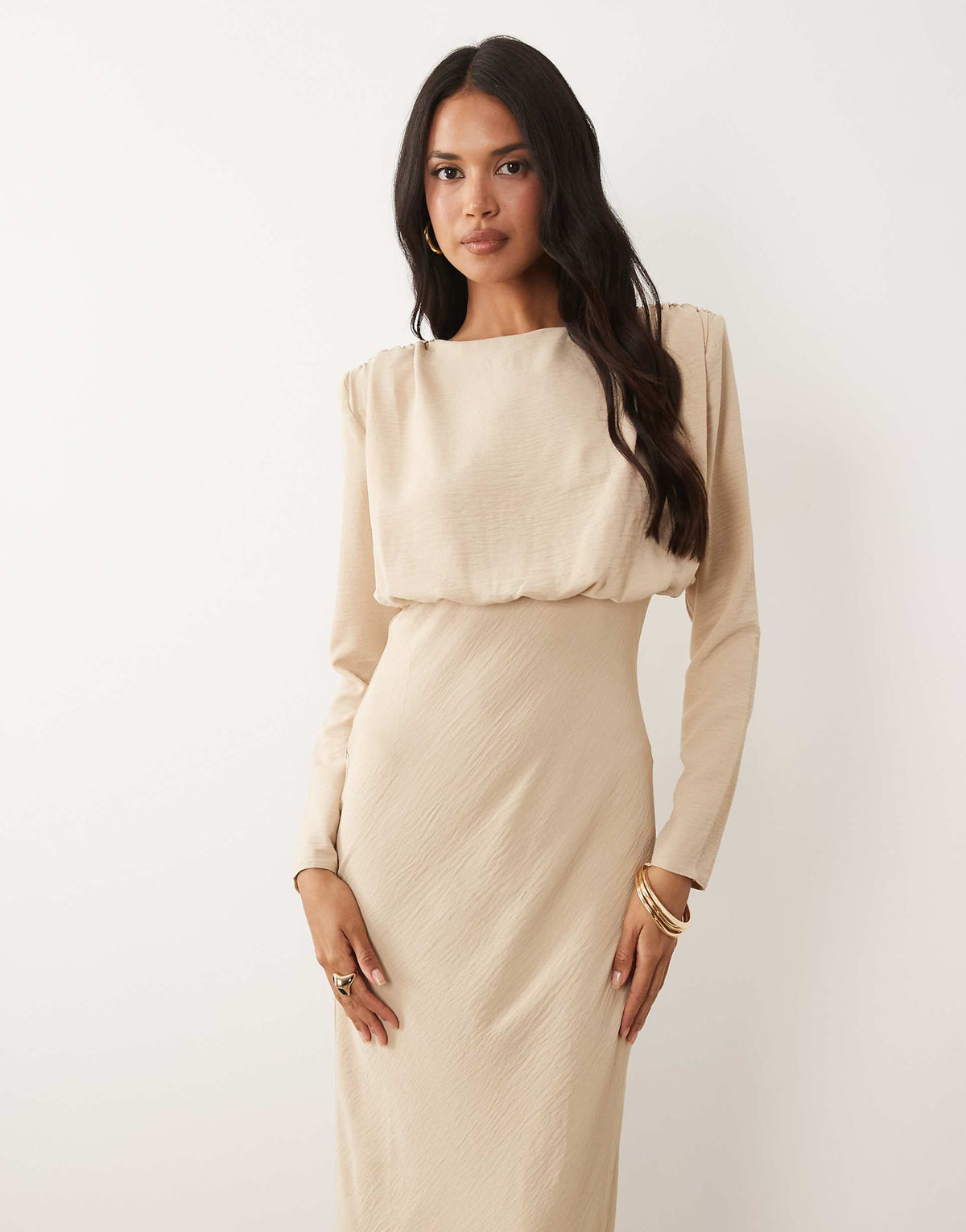 ASOS DESIGN batwing sleeves maxi dress in stone