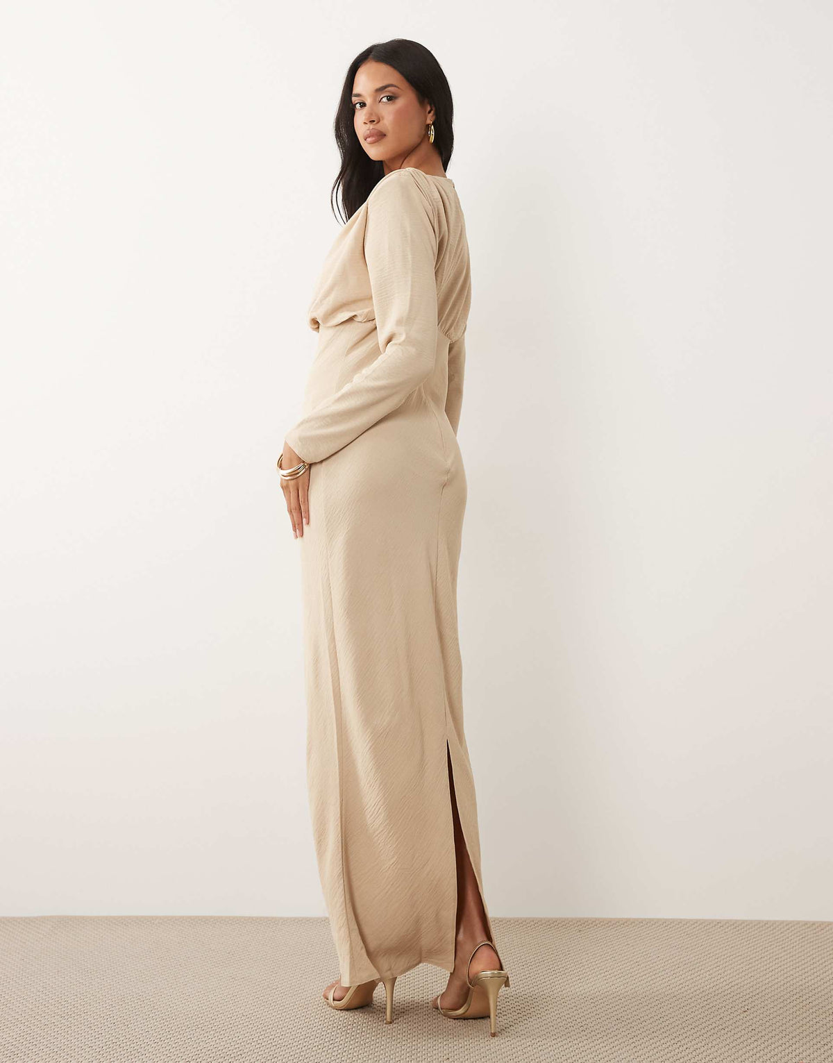 ASOS DESIGN batwing sleeves maxi dress in stone
