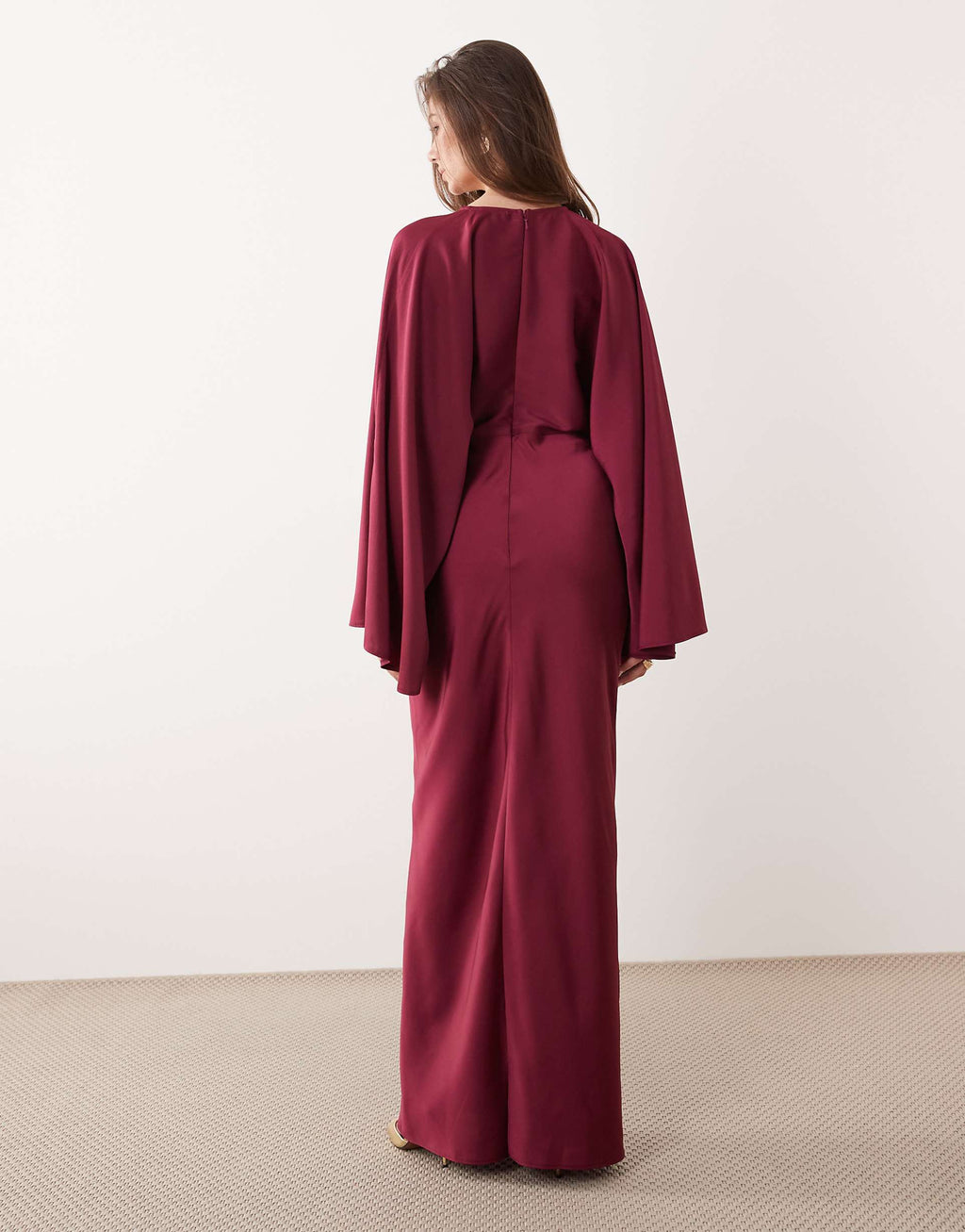 ASOS DESIGN textured satin batwing bias waisted maxi dress in raspberry