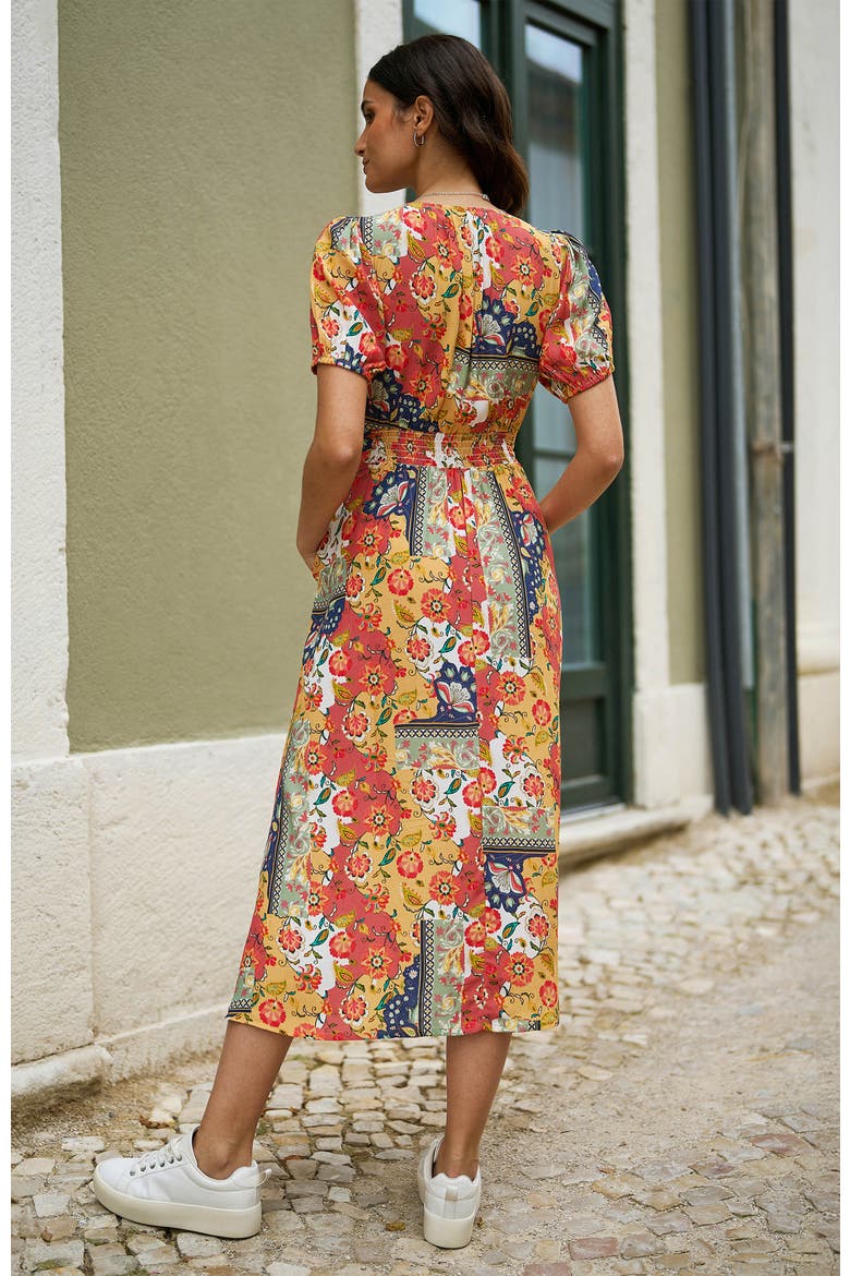 Floral Patchwork Print Midi Shirt Dress