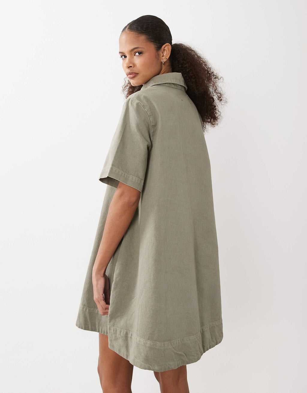 ASOS DESIGN denim swing polo shirt dress in khaki