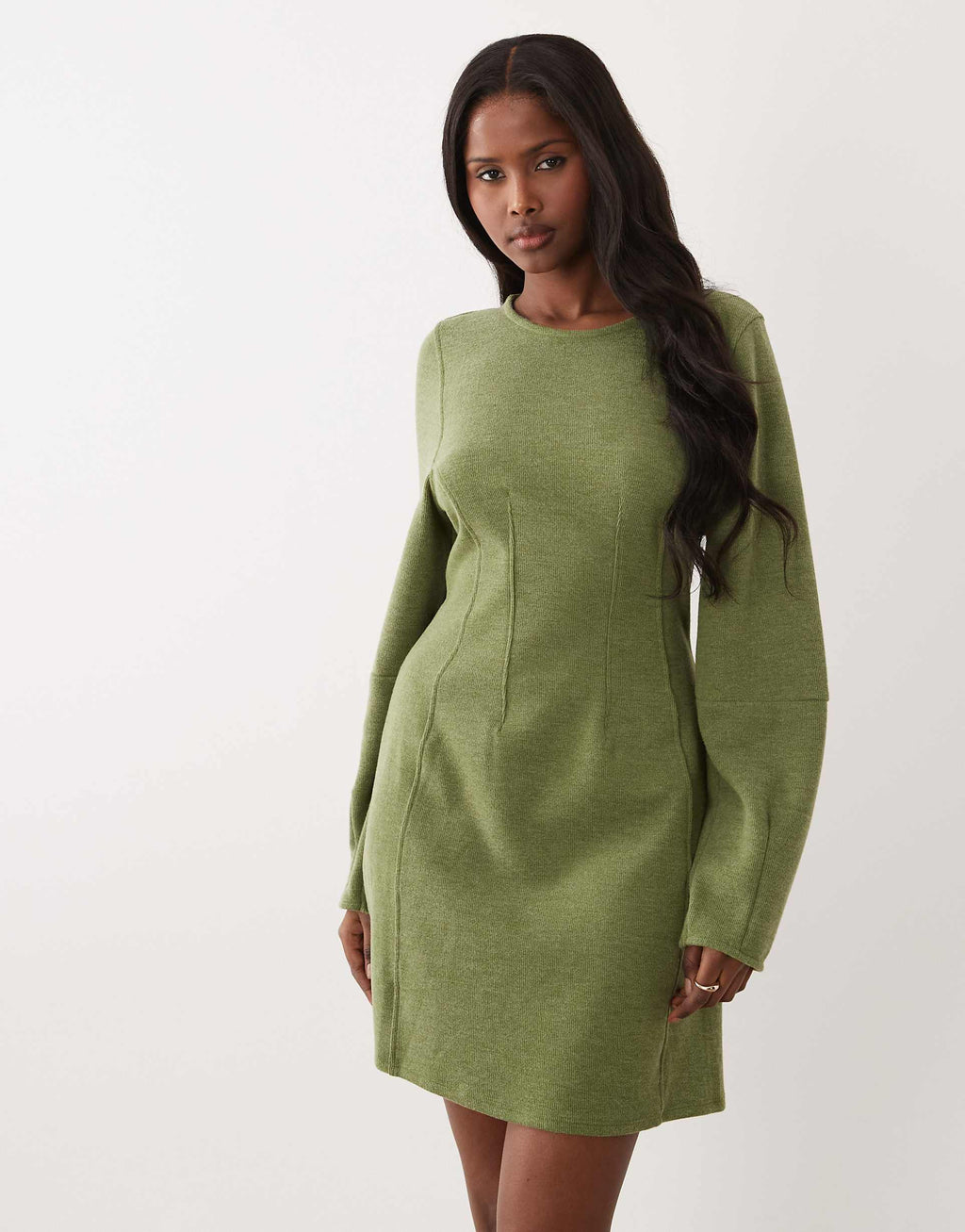 ASOS DESIGN supersoft seamed detailing cocoon sleeve mini dress in dark green